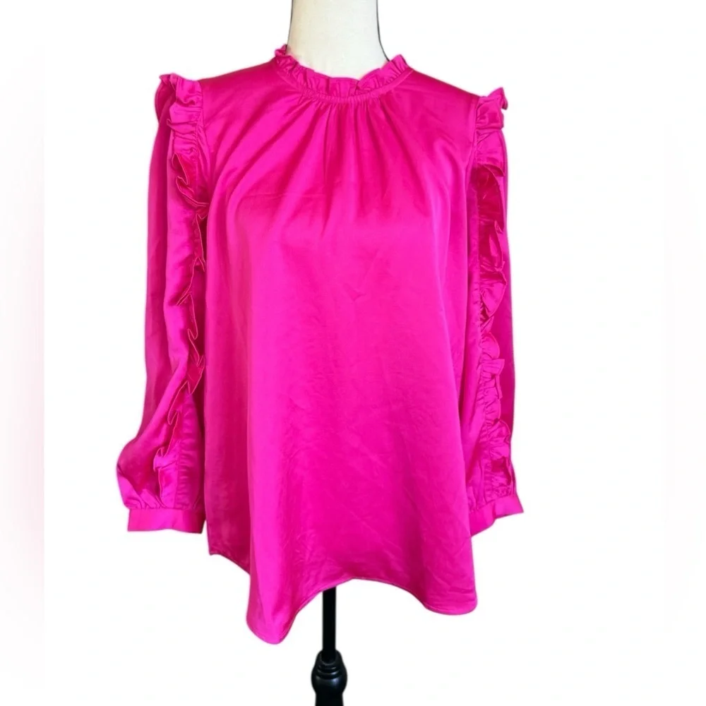 J. Crew Pink Puff Sleeve Ruffled Blouse